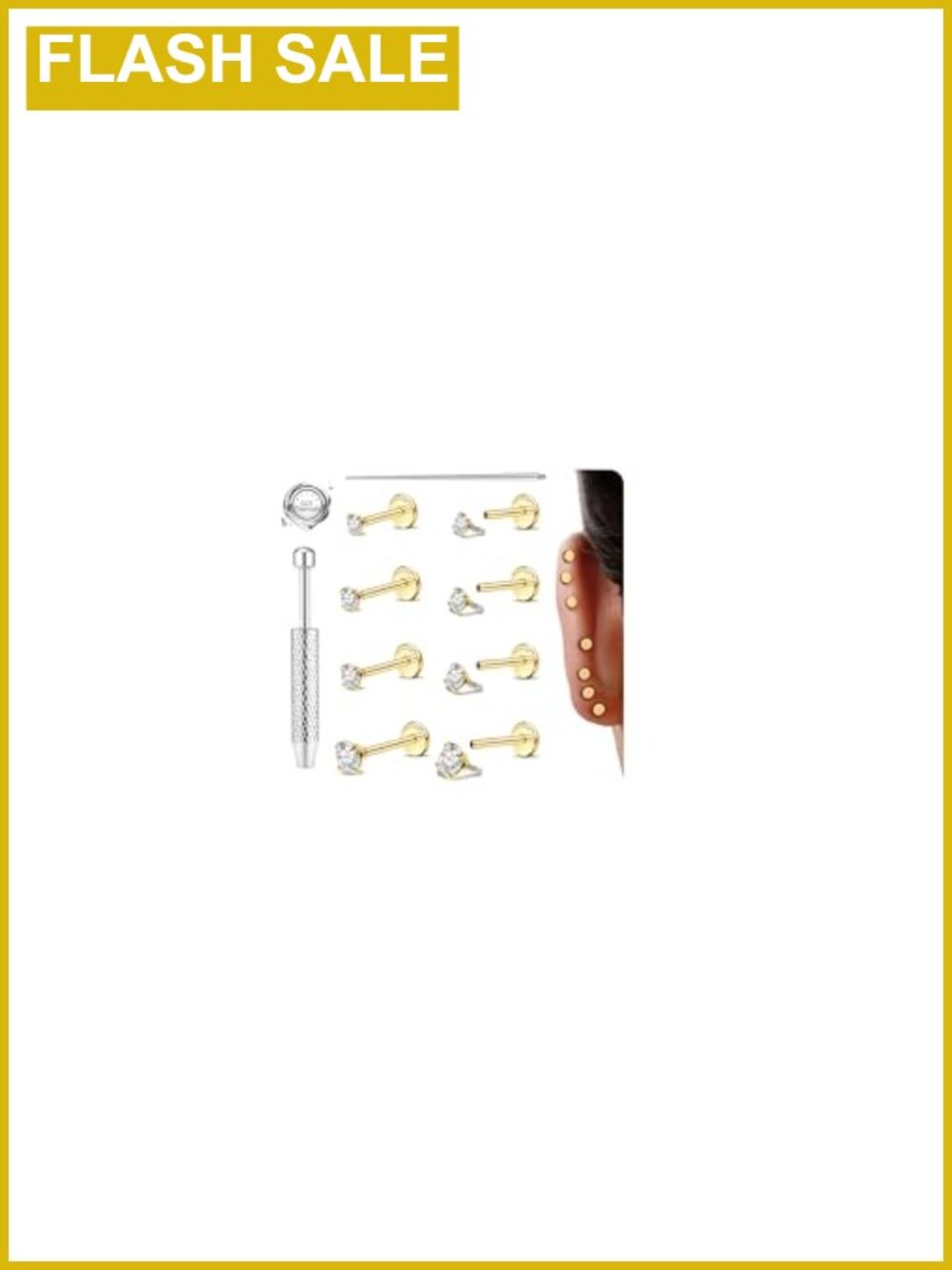 4 Pairs Titanium Flat Back Earrings Hypoallergenic Nose Studs
